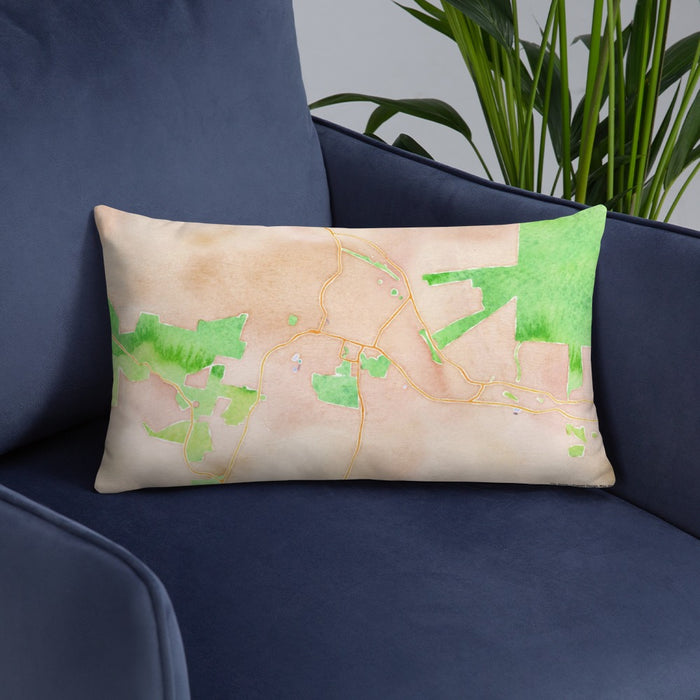 Custom Williamstown Massachusetts Map Throw Pillow in Watercolor on Blue Colored Chair