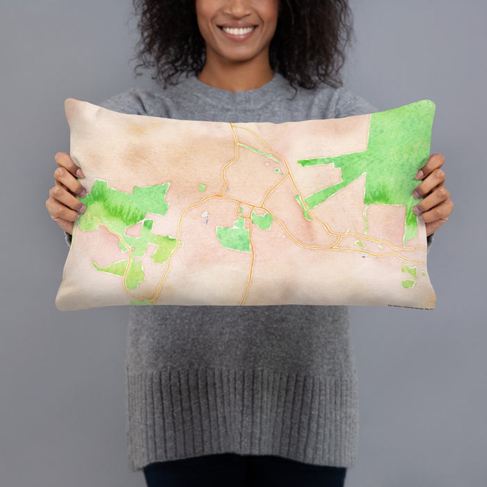 Person holding 20x12 Custom Williamstown Massachusetts Map Throw Pillow in Watercolor