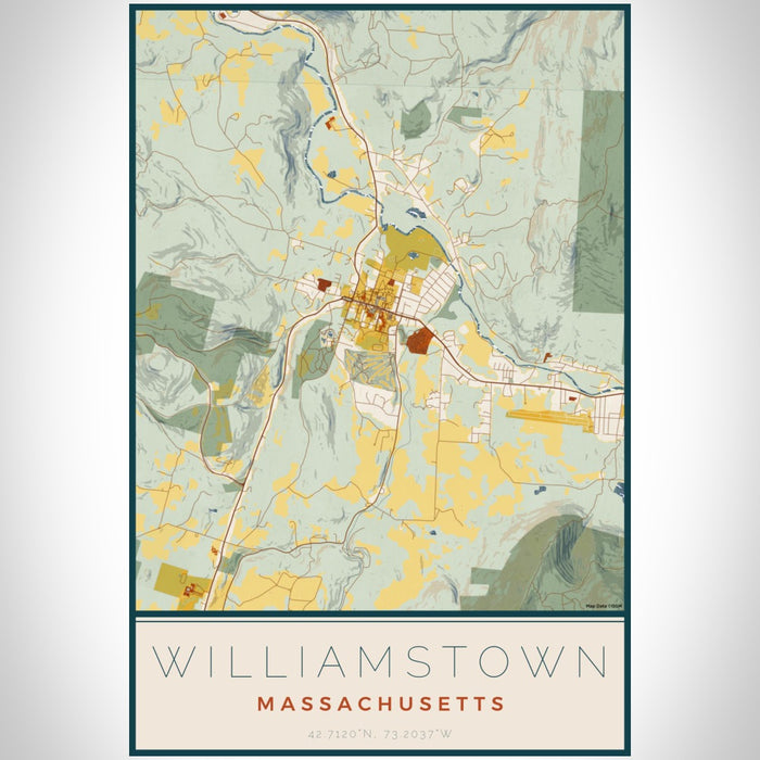 Williamstown Massachusetts Map Print Portrait Orientation in Woodblock Style With Shaded Background