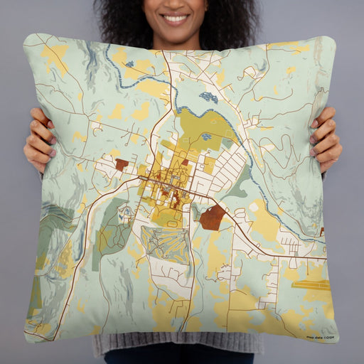 Person holding 22x22 Custom Williamstown Massachusetts Map Throw Pillow in Woodblock