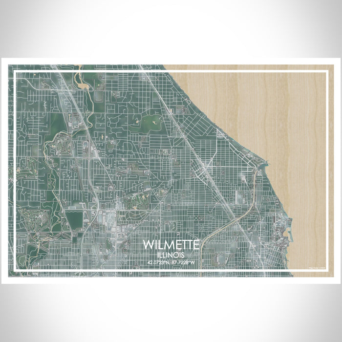 Wilmette Illinois Map Print Landscape Orientation in Afternoon Style With Shaded Background