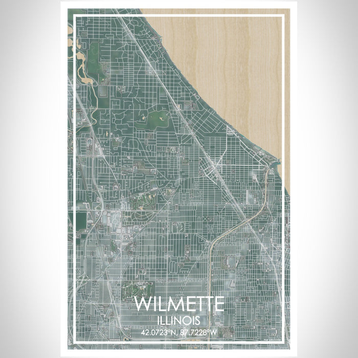 Wilmette Illinois Map Print Portrait Orientation in Afternoon Style With Shaded Background