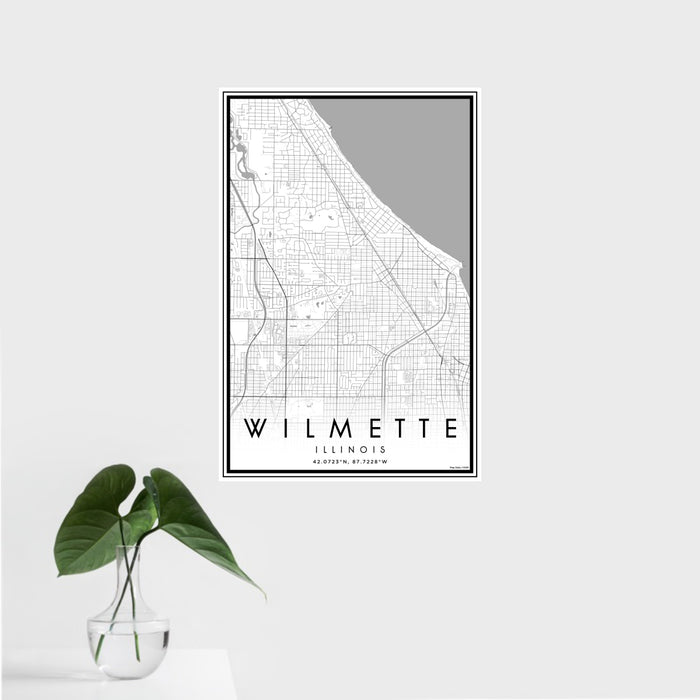 16x24 Wilmette Illinois Map Print Portrait Orientation in Classic Style With Tropical Plant Leaves in Water