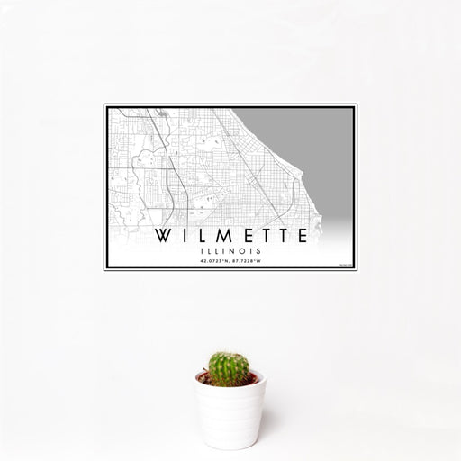 12x18 Wilmette Illinois Map Print Landscape Orientation in Classic Style With Small Cactus Plant in White Planter