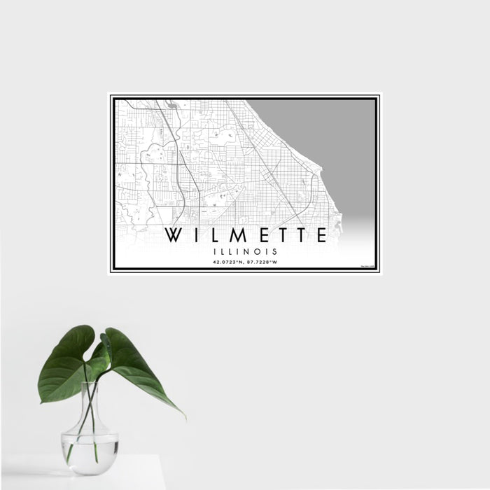 16x24 Wilmette Illinois Map Print Landscape Orientation in Classic Style With Tropical Plant Leaves in Water