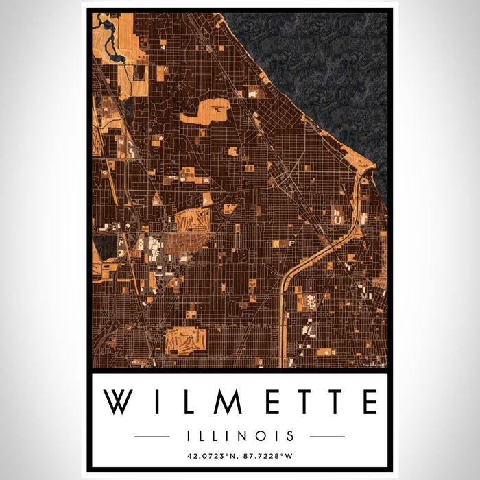 Wilmette Illinois Map Print Portrait Orientation in Ember Style With Shaded Background