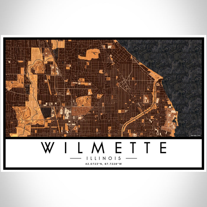 Wilmette Illinois Map Print Landscape Orientation in Ember Style With Shaded Background