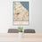 24x36 Wilmette Illinois Map Print Portrait Orientation in Woodblock Style Behind 2 Chairs Table and Potted Plant