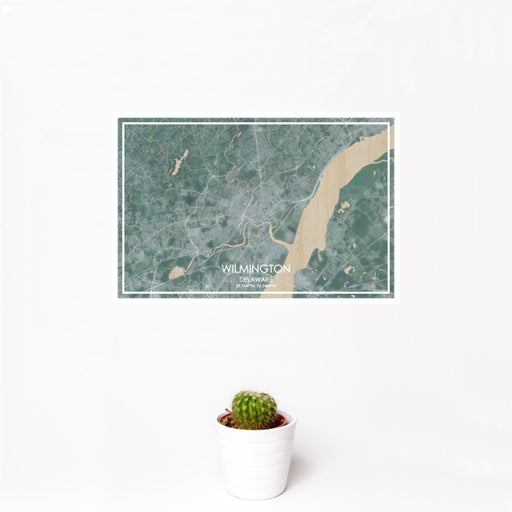 12x18 Wilmington Delaware Map Print Landscape Orientation in Afternoon Style With Small Cactus Plant in White Planter