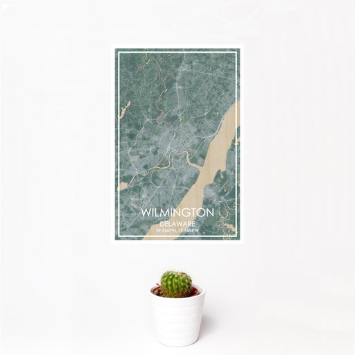 12x18 Wilmington Delaware Map Print Portrait Orientation in Afternoon Style With Small Cactus Plant in White Planter