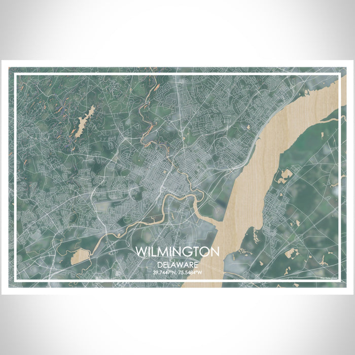 Wilmington Delaware Map Print Landscape Orientation in Afternoon Style With Shaded Background