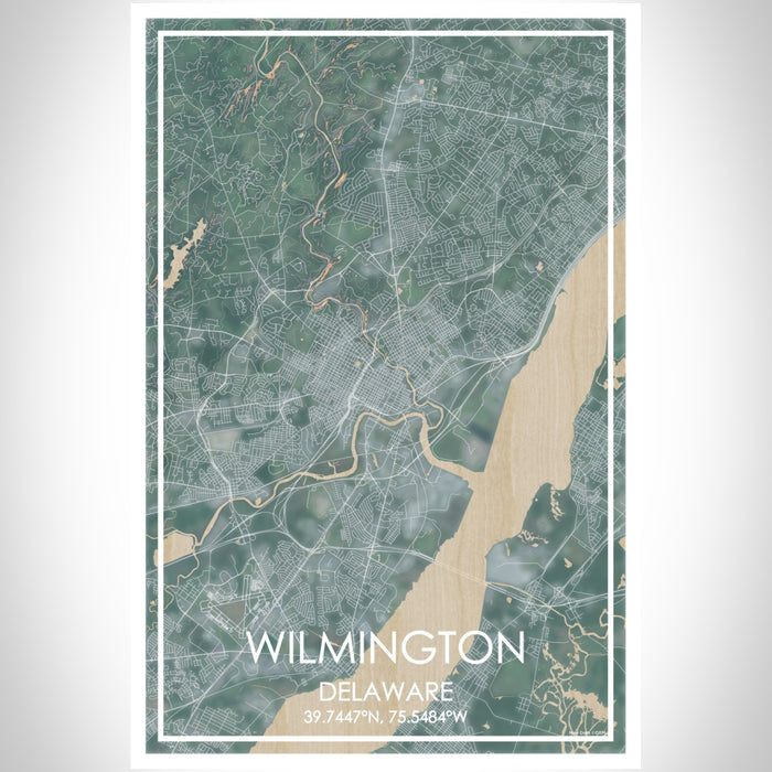 Wilmington Delaware Map Print Portrait Orientation in Afternoon Style With Shaded Background