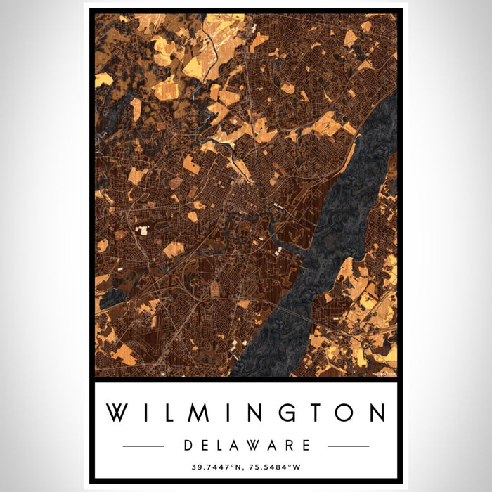 Wilmington Delaware Map Print Portrait Orientation in Ember Style With Shaded Background