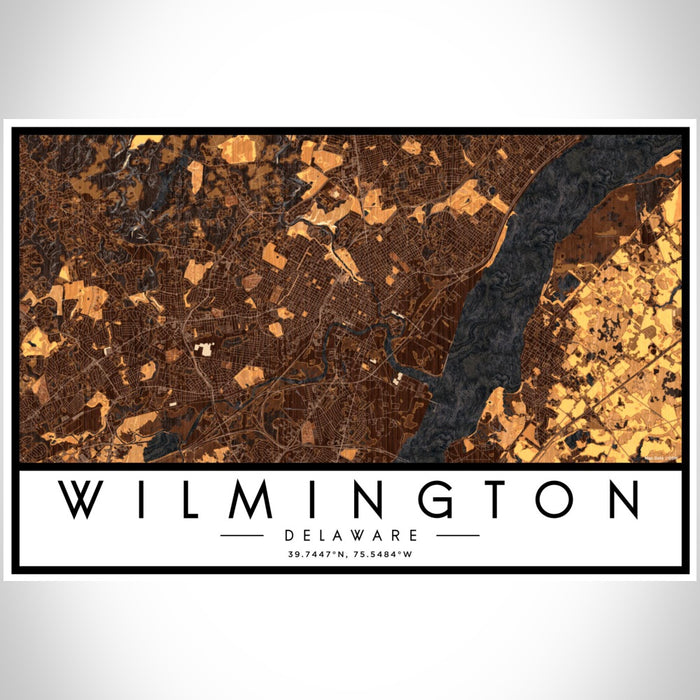 Wilmington Delaware Map Print Landscape Orientation in Ember Style With Shaded Background