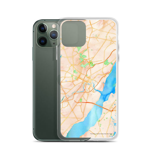 Custom Wilmington Delaware Map Phone Case in Watercolor on Table with Laptop and Plant