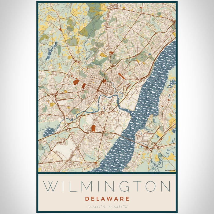 Wilmington Delaware Map Print Portrait Orientation in Woodblock Style With Shaded Background
