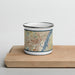 Front View Custom Wilmington Delaware Map Enamel Mug in Woodblock on Cutting Board