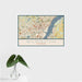 16x24 Wilmington Delaware Map Print Landscape Orientation in Woodblock Style With Tropical Plant Leaves in Water
