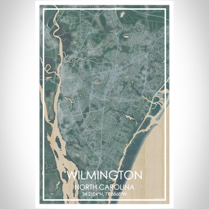 Wilmington North Carolina Map Print Portrait Orientation in Afternoon Style With Shaded Background