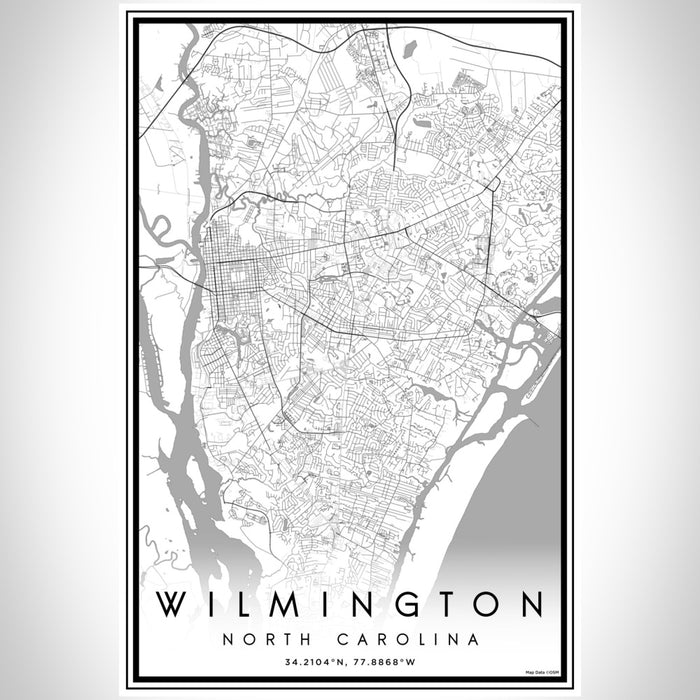 Wilmington North Carolina Map Print Portrait Orientation in Classic Style With Shaded Background