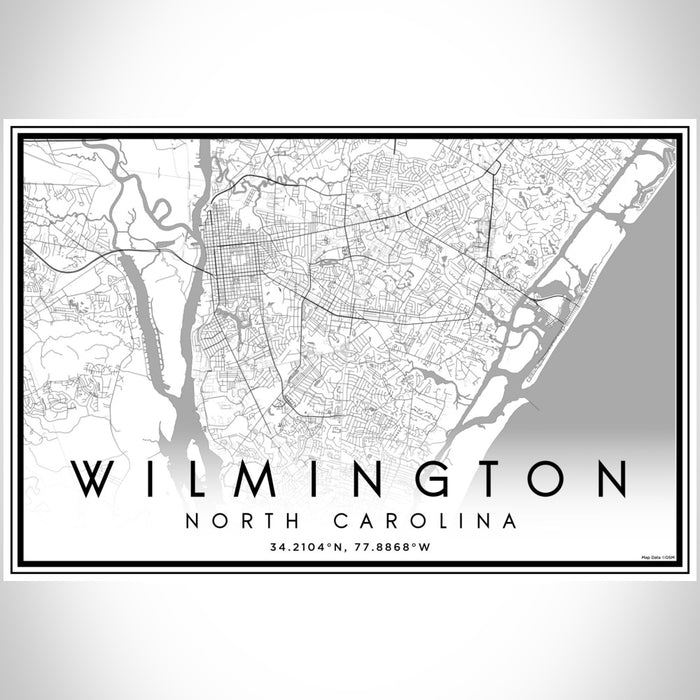 Wilmington North Carolina Map Print Landscape Orientation in Classic Style With Shaded Background