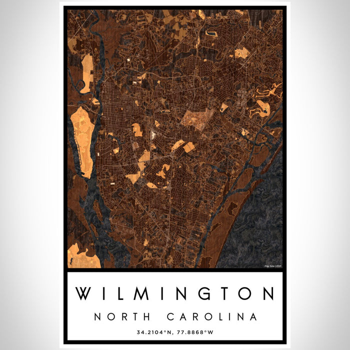 Wilmington North Carolina Map Print Portrait Orientation in Ember Style With Shaded Background