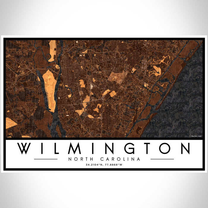 Wilmington North Carolina Map Print Landscape Orientation in Ember Style With Shaded Background