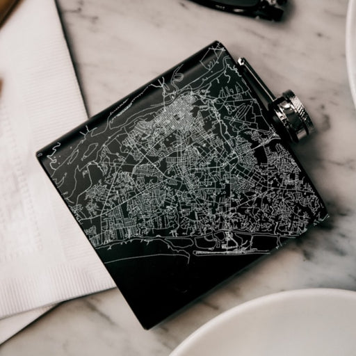 Wilmington North Carolina Custom Engraved City Map Inscription Coordinates on 6oz Stainless Steel Flask in Black