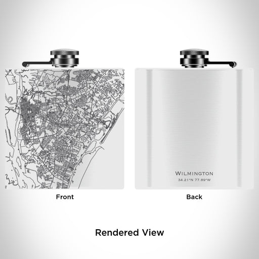 Rendered View of Wilmington North Carolina Map Engraving on 6oz Stainless Steel Flask in White