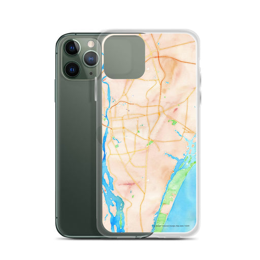 Custom Wilmington North Carolina Map Phone Case in Watercolor on Table with Laptop and Plant