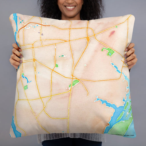 Person holding 22x22 Custom Wilmington North Carolina Map Throw Pillow in Watercolor