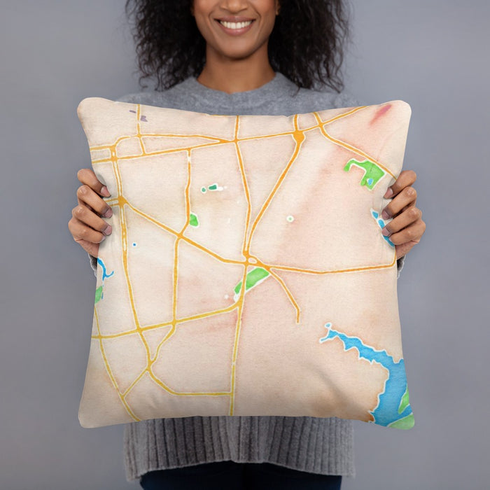 Person holding 18x18 Custom Wilmington North Carolina Map Throw Pillow in Watercolor