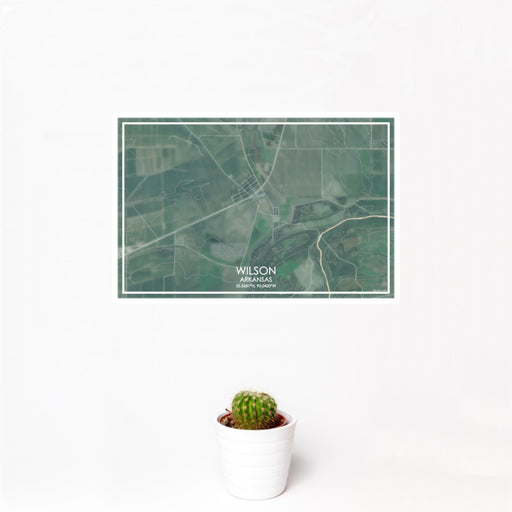 12x18 Wilson Arkansas Map Print Landscape Orientation in Afternoon Style With Small Cactus Plant in White Planter