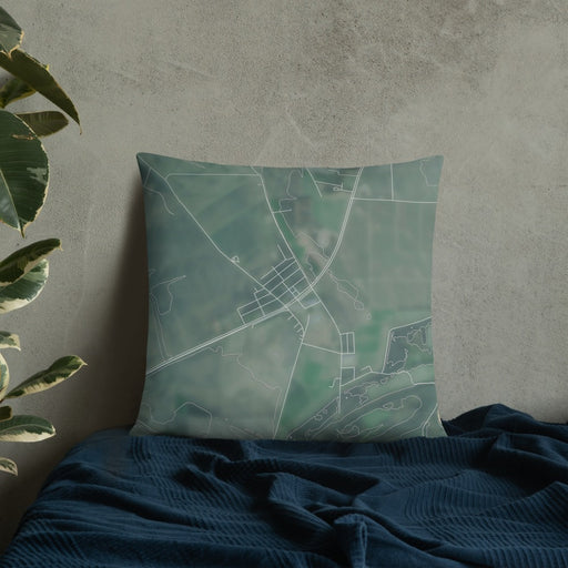 Custom Wilson Arkansas Map Throw Pillow in Afternoon on Bedding Against Wall