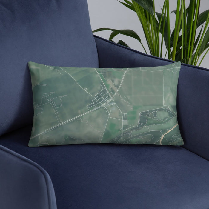 Custom Wilson Arkansas Map Throw Pillow in Afternoon on Blue Colored Chair