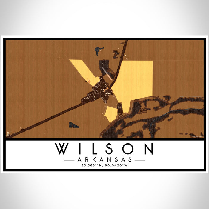 Wilson Arkansas Map Print Landscape Orientation in Ember Style With Shaded Background