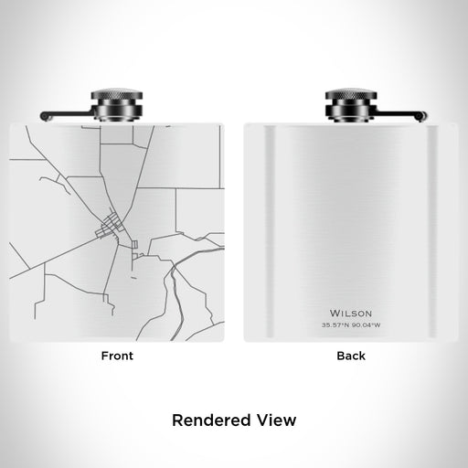 Rendered View of Wilson Arkansas Map Engraving on 6oz Stainless Steel Flask in White