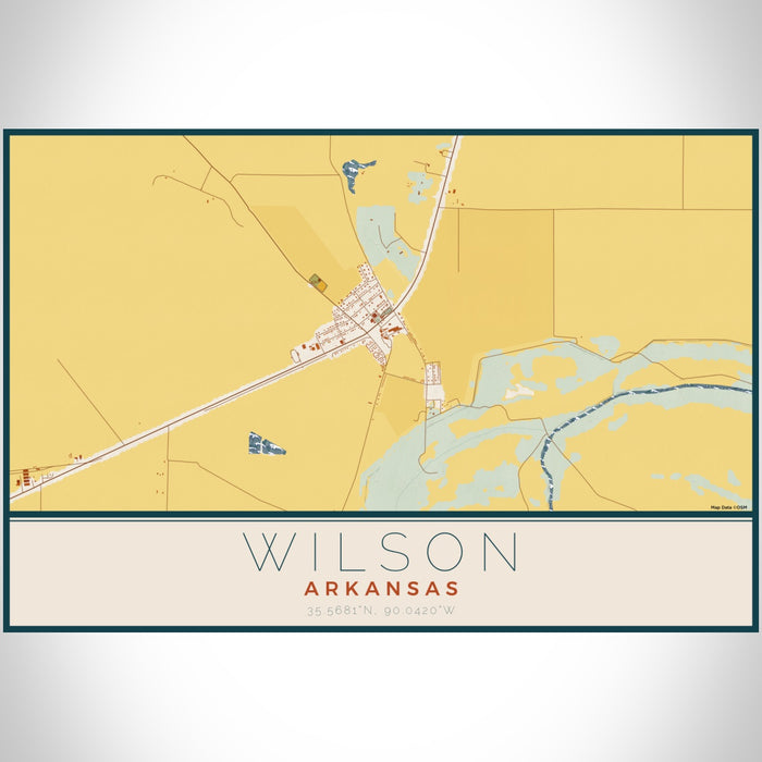 Wilson Arkansas Map Print Landscape Orientation in Woodblock Style With Shaded Background