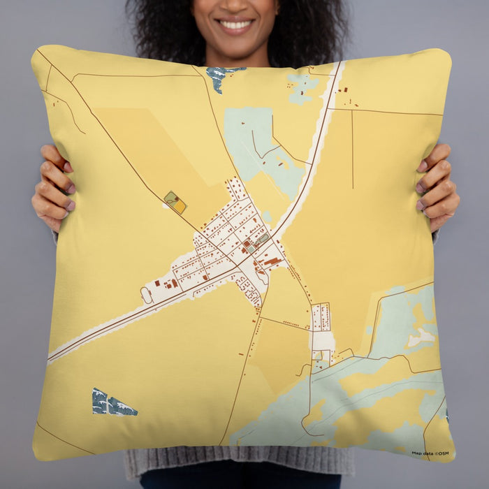 Person holding 22x22 Custom Wilson Arkansas Map Throw Pillow in Woodblock