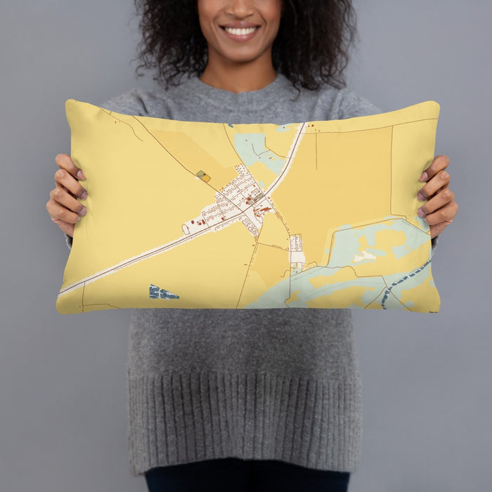 Person holding 20x12 Custom Wilson Arkansas Map Throw Pillow in Woodblock