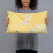 Person holding 20x12 Custom Wilson Arkansas Map Throw Pillow in Woodblock