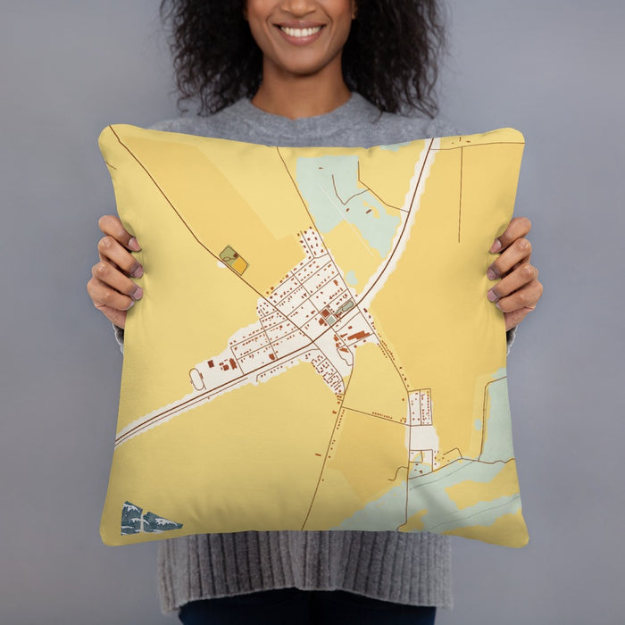 Person holding 18x18 Custom Wilson Arkansas Map Throw Pillow in Woodblock