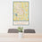 24x36 Wilson North Carolina Map Print Portrait Orientation in Woodblock Style Behind 2 Chairs Table and Potted Plant