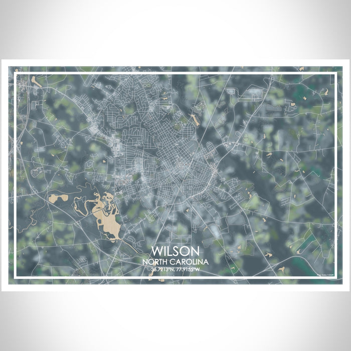 Wilson North Carolina Map Print Landscape Orientation in Afternoon Style With Shaded Background