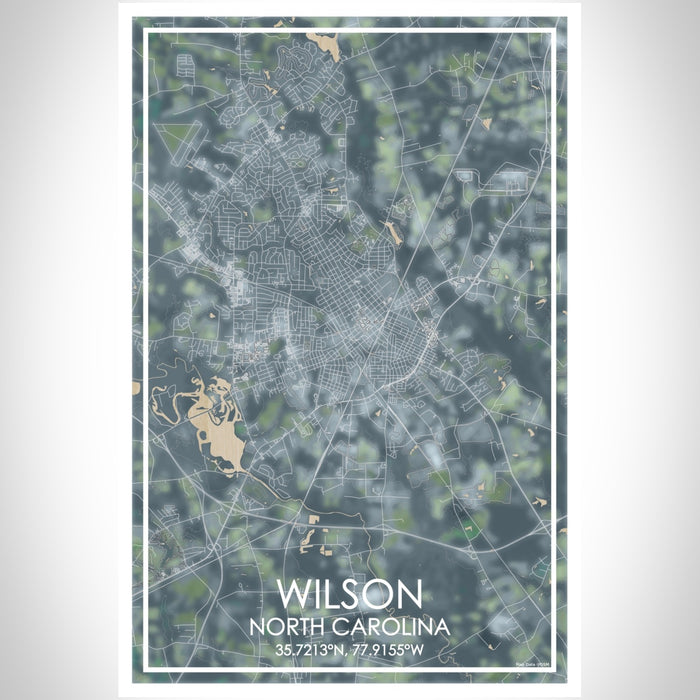Wilson North Carolina Map Print Portrait Orientation in Afternoon Style With Shaded Background