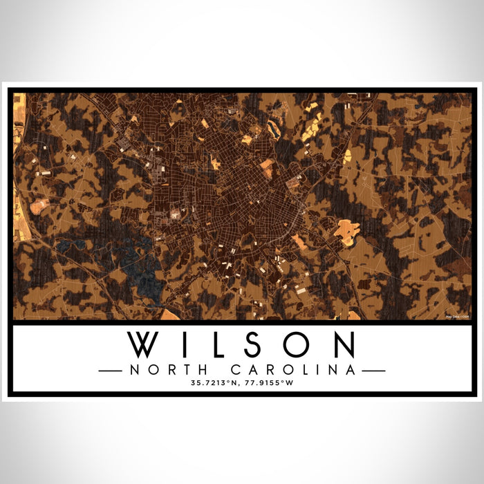 Wilson North Carolina Map Print Landscape Orientation in Ember Style With Shaded Background