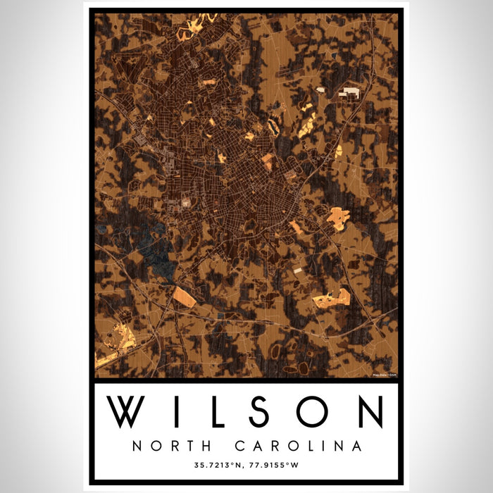 Wilson North Carolina Map Print Portrait Orientation in Ember Style With Shaded Background