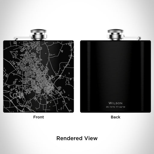 Rendered View of Wilson North Carolina Map Engraving on 6oz Stainless Steel Flask in Black