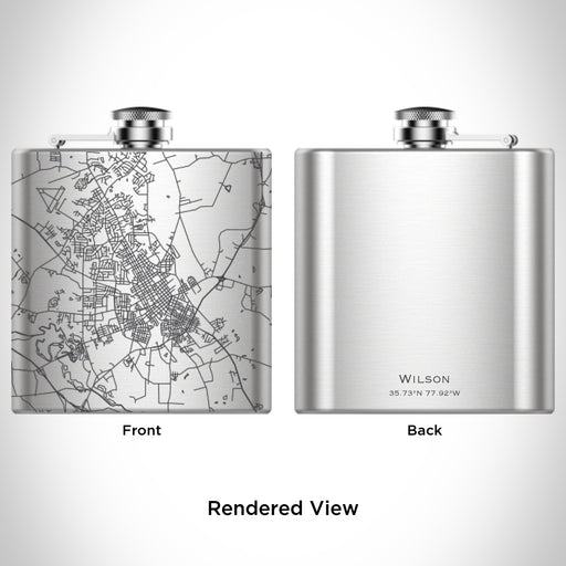 Rendered View of Wilson North Carolina Map Engraving on 6oz Stainless Steel Flask