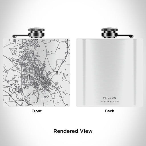 Rendered View of Wilson North Carolina Map Engraving on 6oz Stainless Steel Flask in White